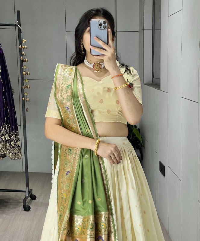 Paithani Silk Zari Weaving Work With Border and Butti Lehenga Choli
