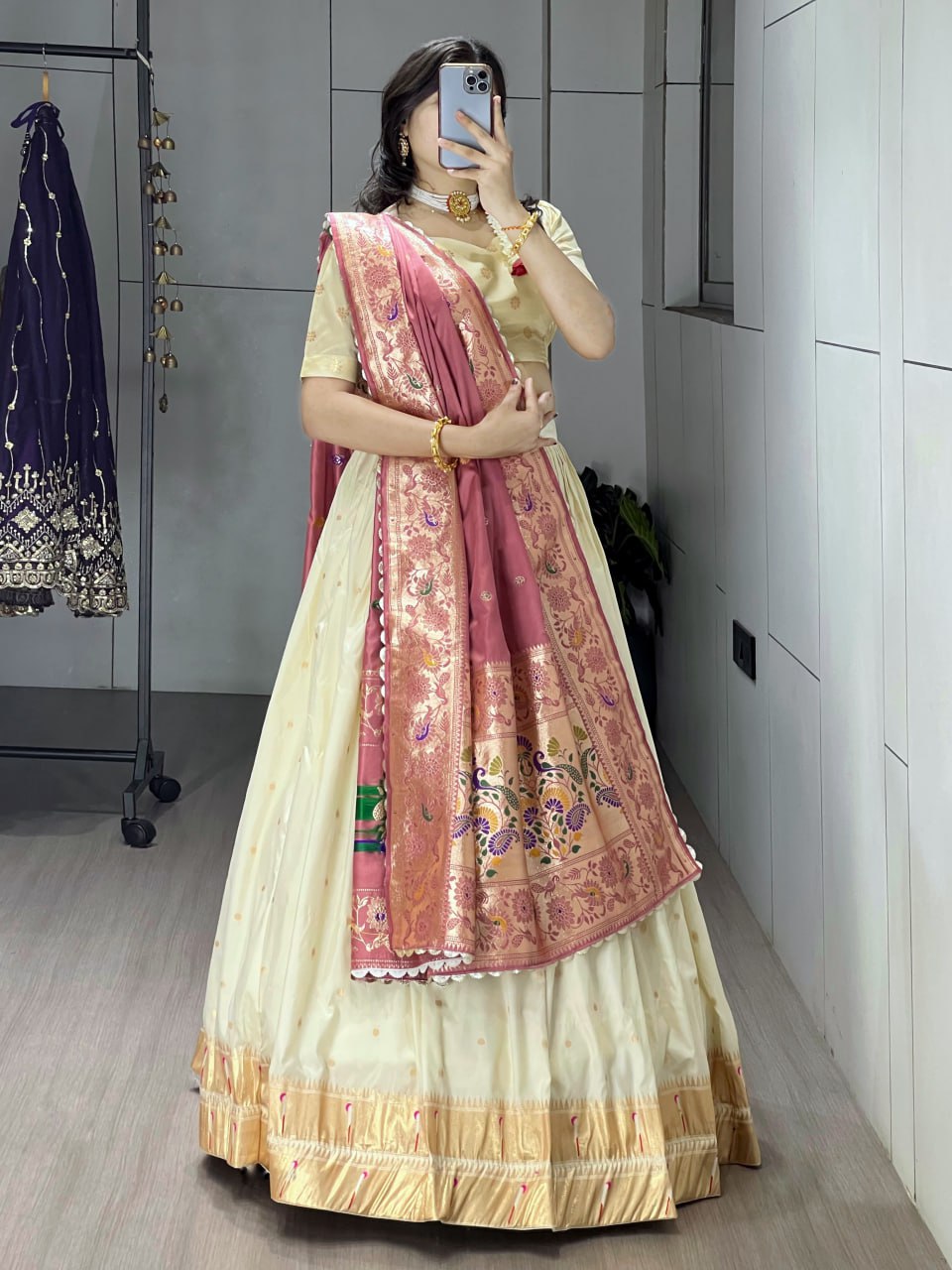 Paithani Silk Zari Weaving Work With Border and Butti Lehenga Choli