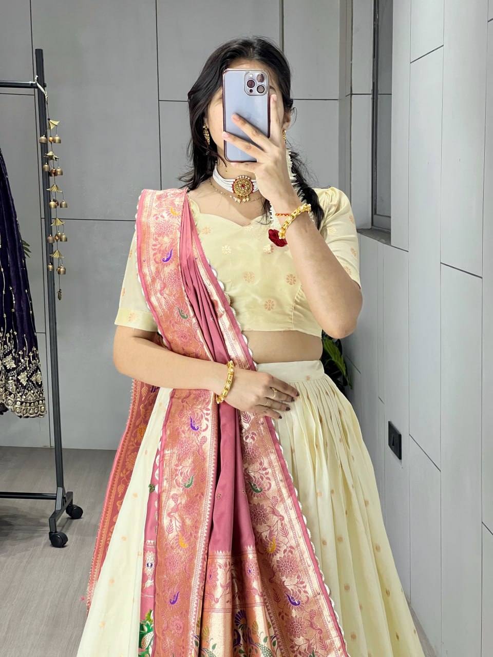 Paithani Silk Zari Weaving Work With Border and Butti Lehenga Choli