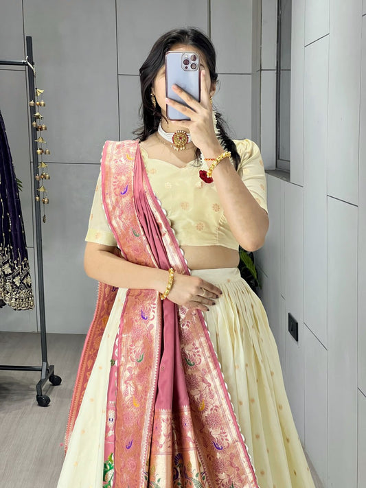 Paithani Silk Zari Weaving Work With Border and Butti Lehenga Choli