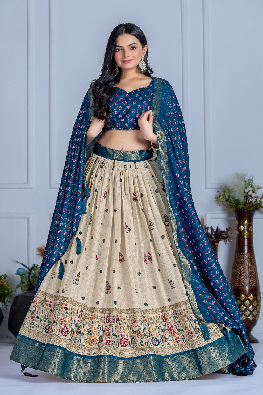Heavy Lichi Fabric WIth Jacquard Border Lehenga