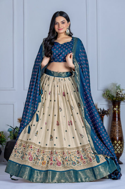 Heavy Lichi Fabric WIth Jacquard Border Lehenga