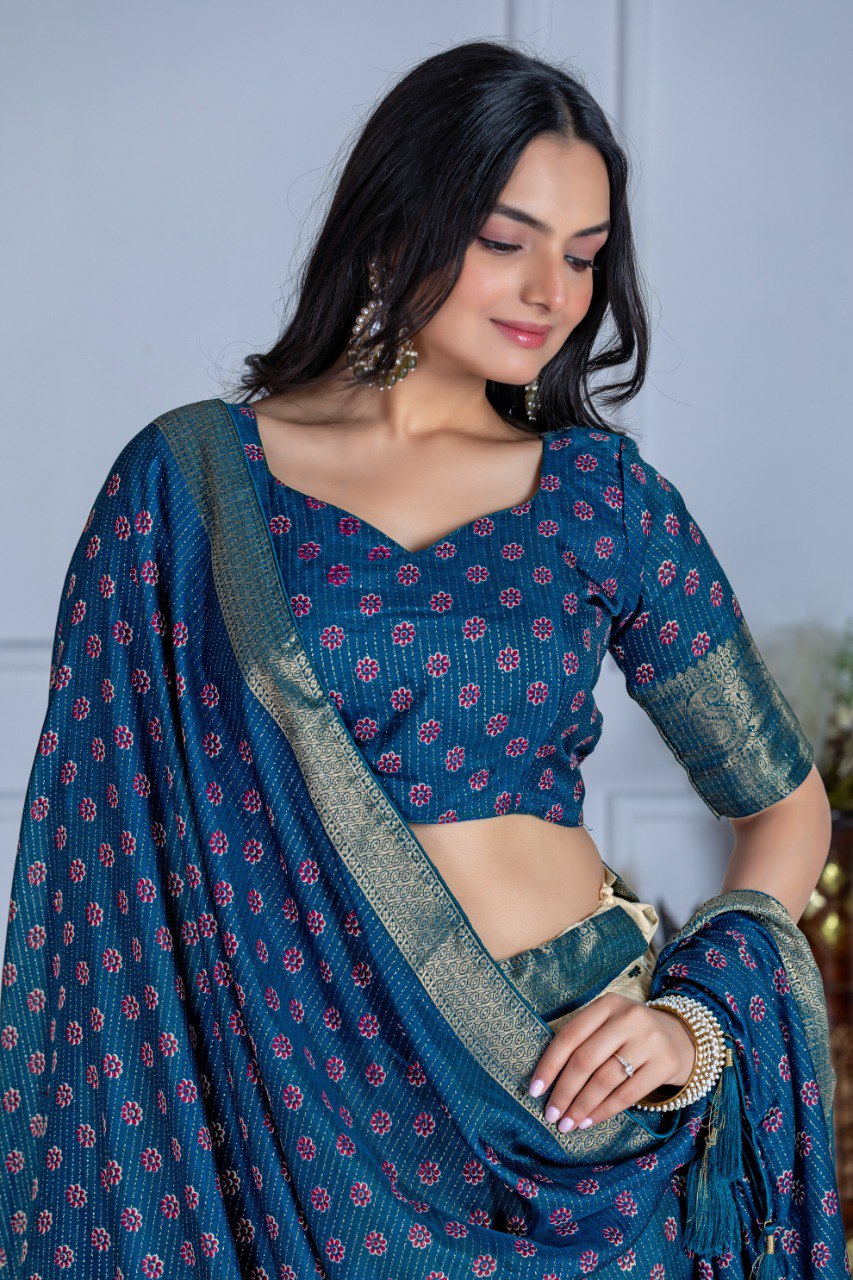 Heavy Lichi Fabric WIth Jacquard Border Lehenga