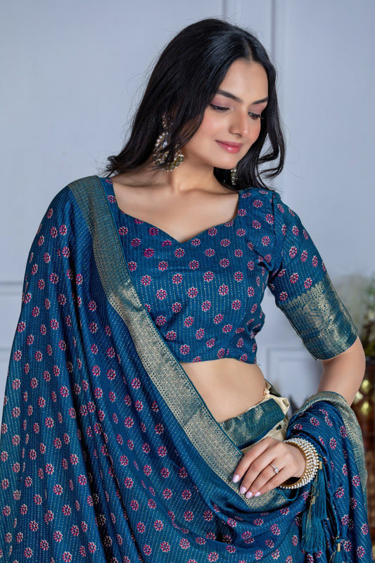 Heavy Lichi Fabric WIth Jacquard Border Lehenga