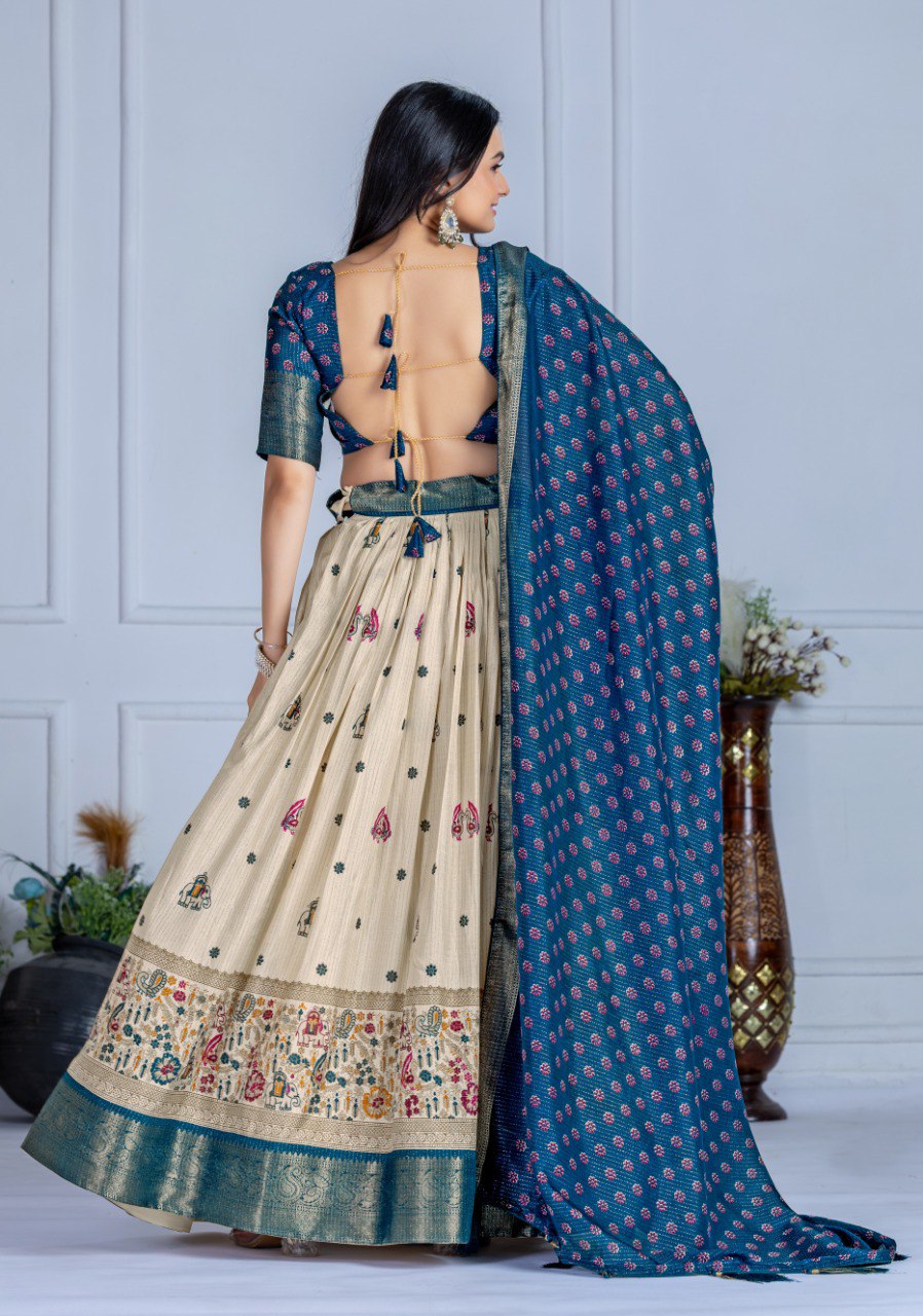 Heavy Lichi Fabric WIth Jacquard Border Lehenga
