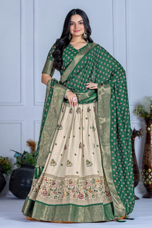Heavy Lichi Fabric WIth Jacquard Border Lehenga