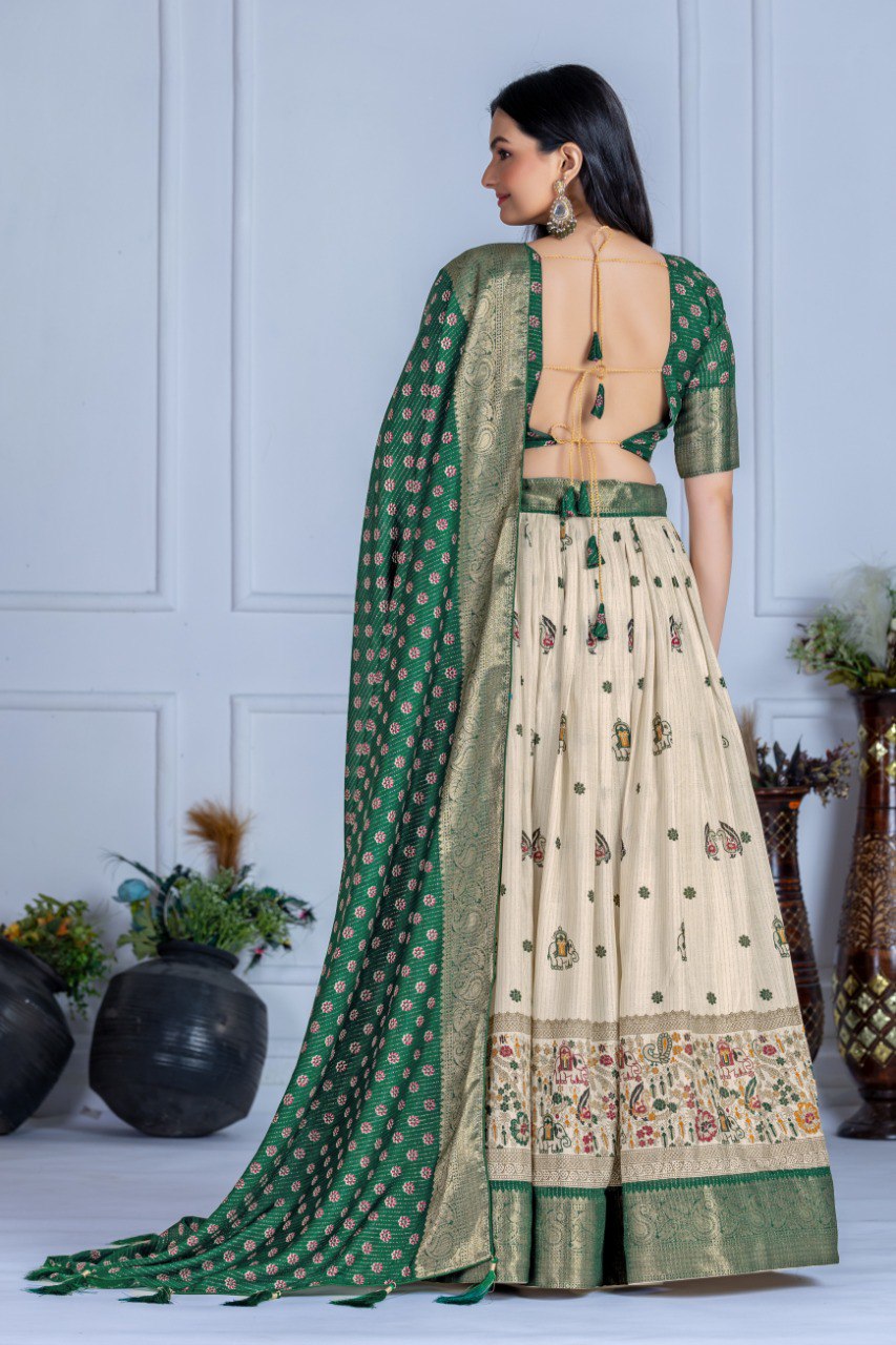 Heavy Lichi Fabric WIth Jacquard Border Lehenga