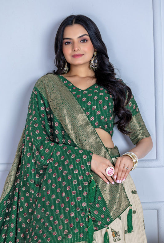 Heavy Lichi Fabric WIth Jacquard Border Lehenga