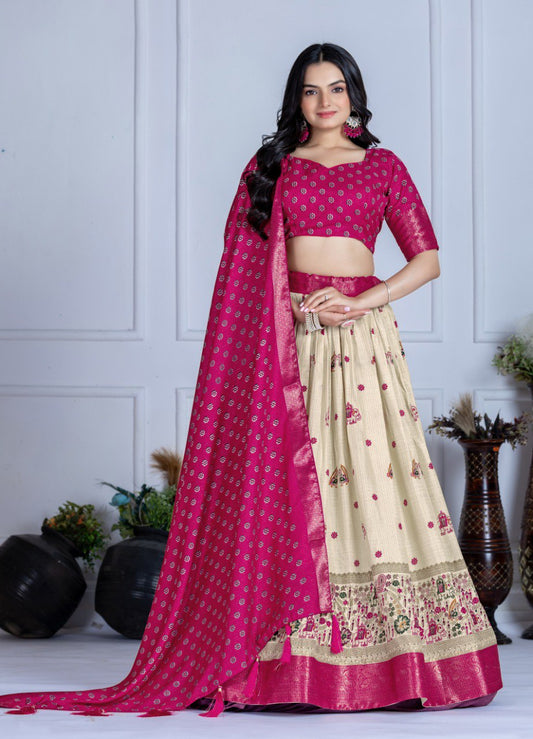 Heavy Lichi Fabric WIth Jacquard Border Lehenga