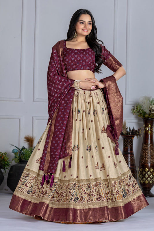 Heavy Lichi Fabric WIth Jacquard Border Lehenga