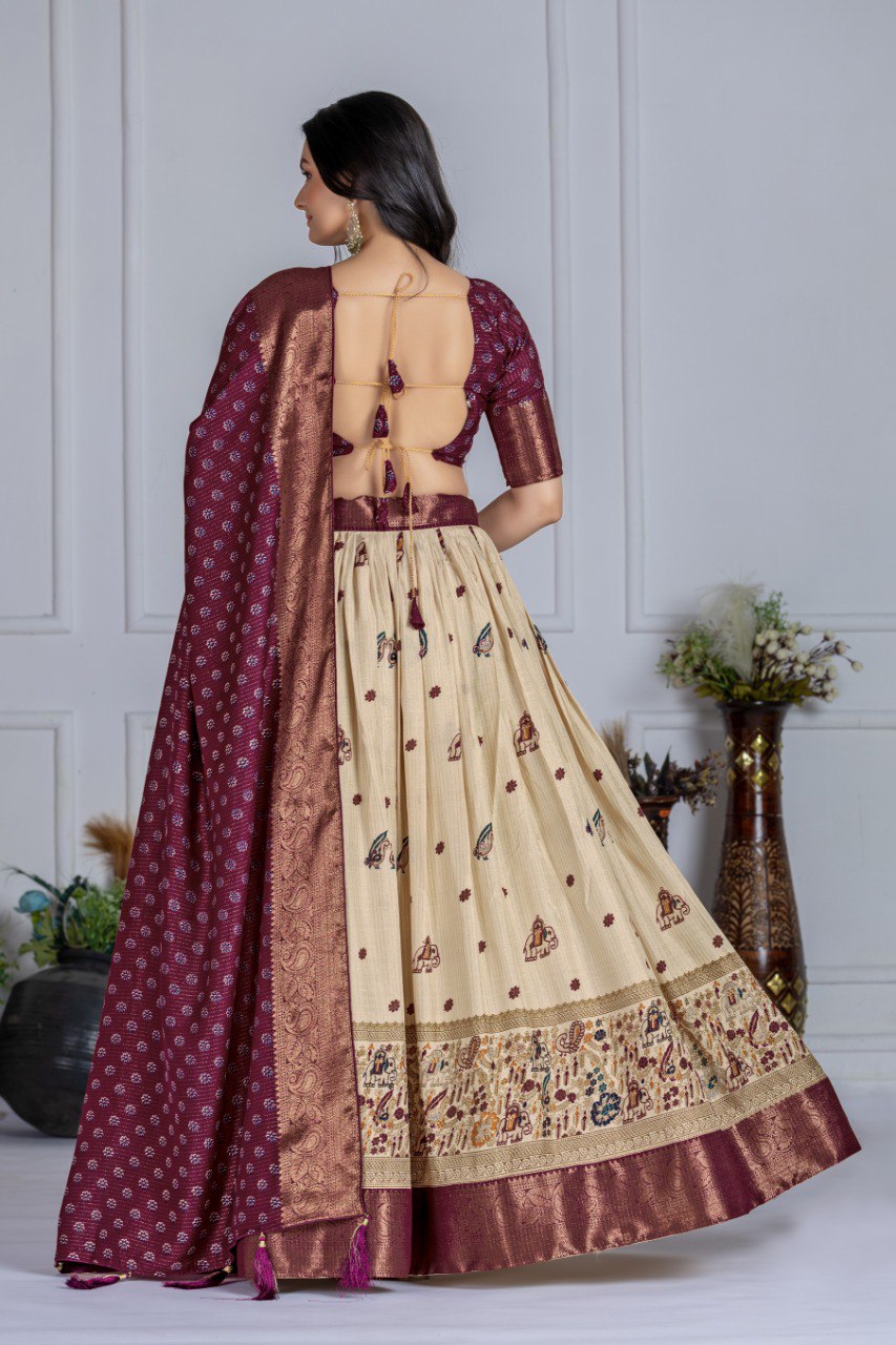 Heavy Lichi Fabric WIth Jacquard Border Lehenga