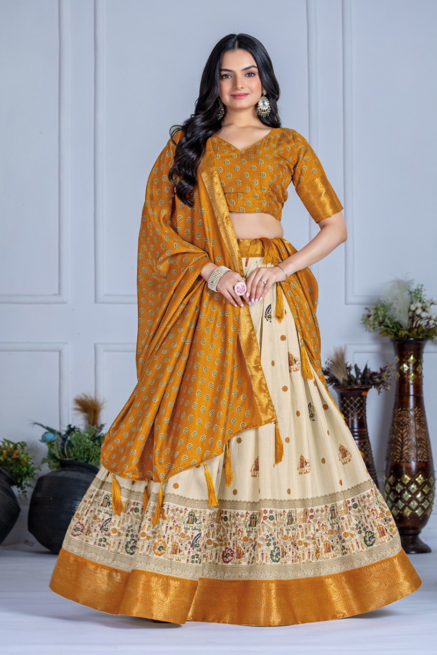 Heavy Lichi Fabric WIth Jacquard Border Lehenga