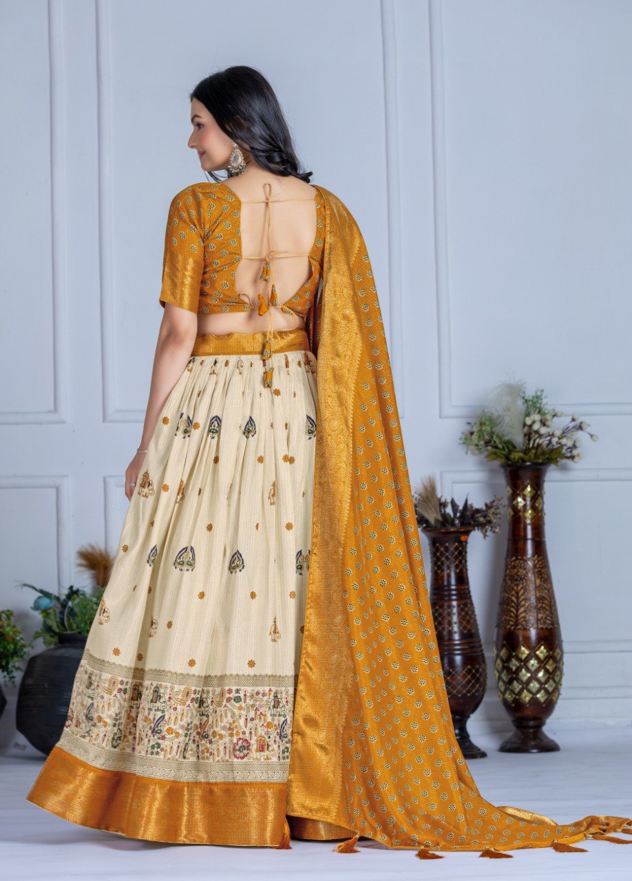 Heavy Lichi Fabric WIth Jacquard Border Lehenga