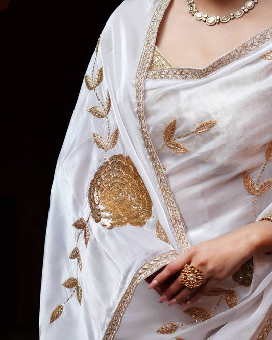 Premium Georgette fabrics with 3 mm sequence embroidered work Saree