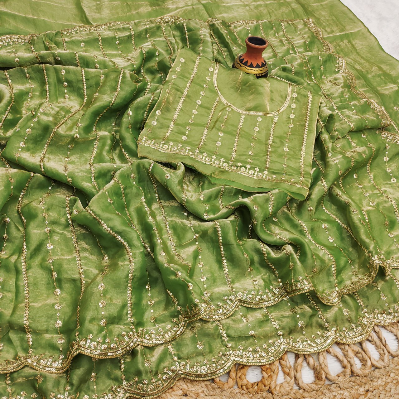 Pure Fandy Sattin Silk With Beautiful Sequence embroidery work saree