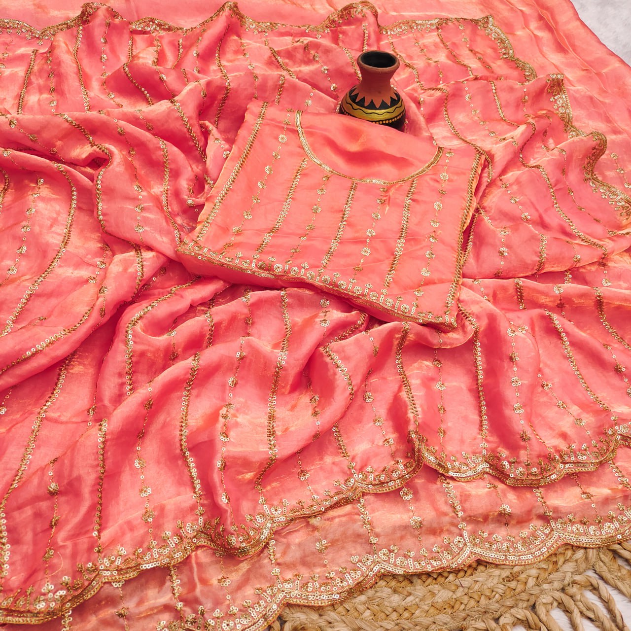 Pure Fandy Sattin Silk With Beautiful Sequence embroidery work saree