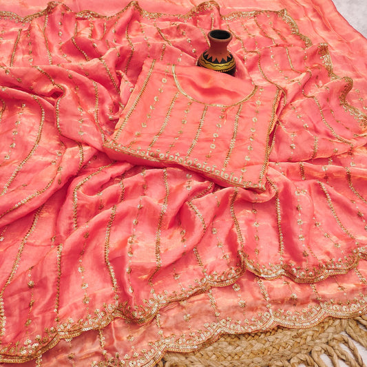 Pure Fandy Sattin Silk With Beautiful Sequence embroidery work saree