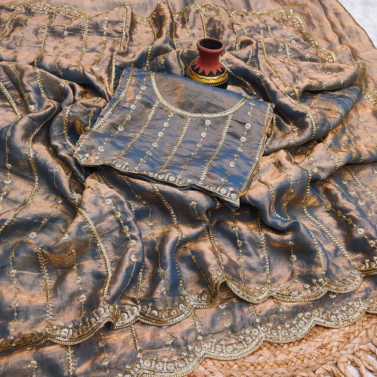 Pure Fandy Sattin Silk With Beautiful Sequence embroidery work saree