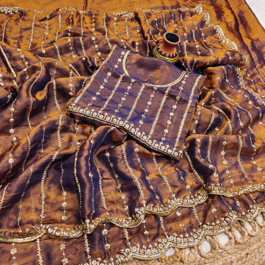Pure Fandy Sattin Silk With Beautiful Sequence embroidery work saree