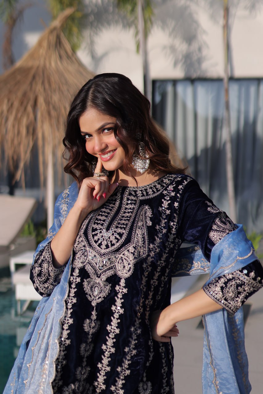 9000 Velvet with Rich Zari Embroidered work suit