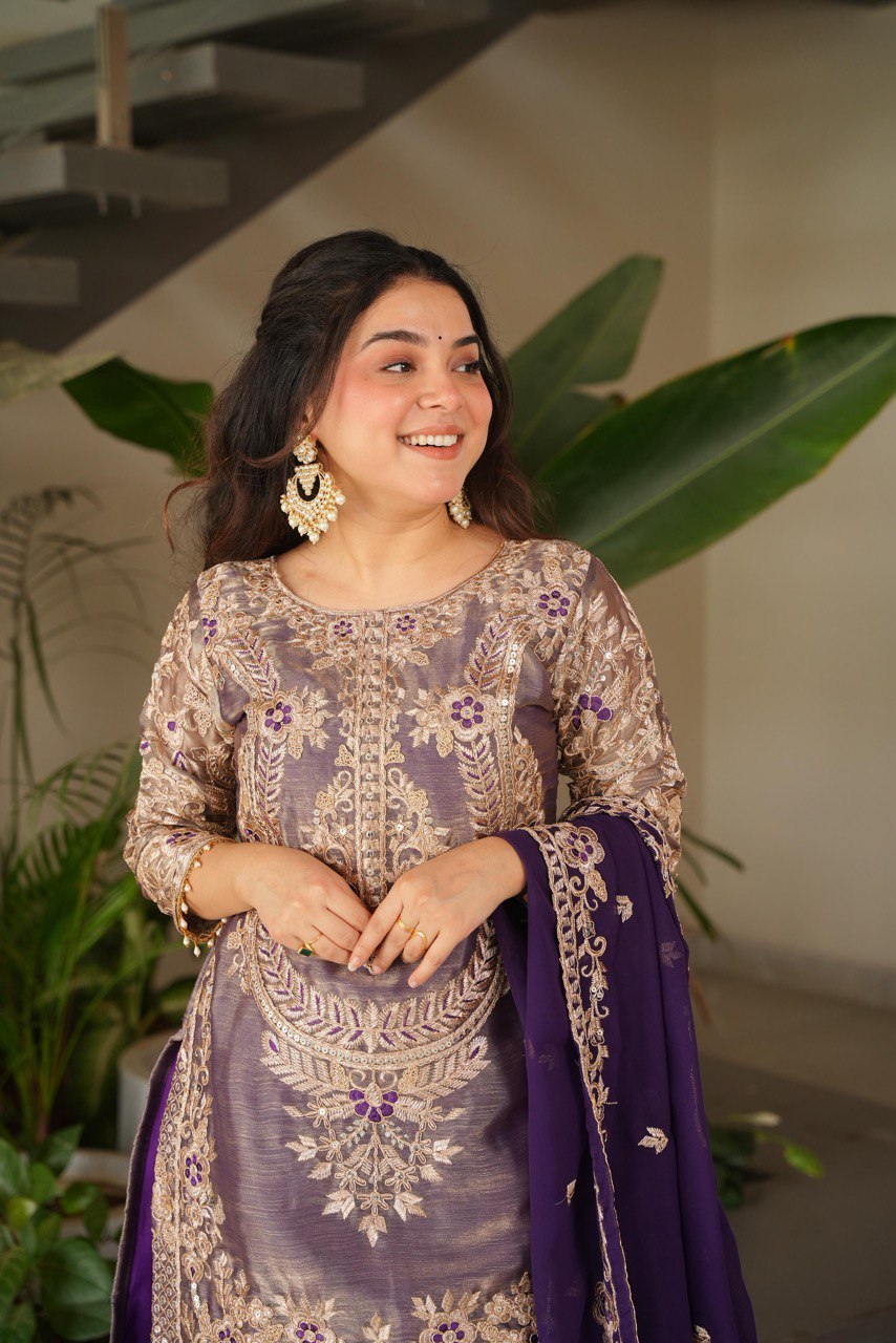 Designer Embroidered Top Plazzo Dupatta Set Collection