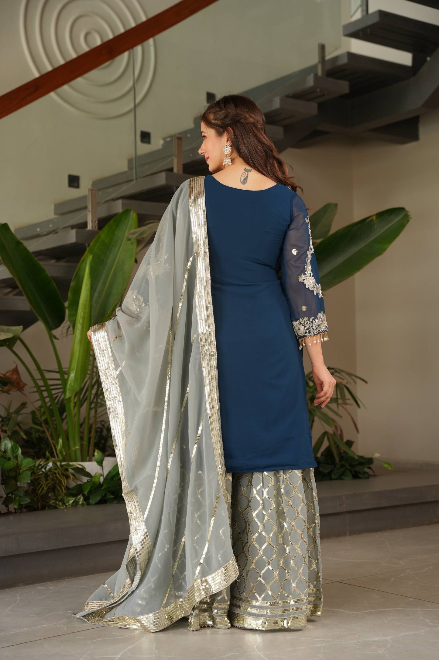 Designer Embroidered Top Plazzo Dupatta Set Collection