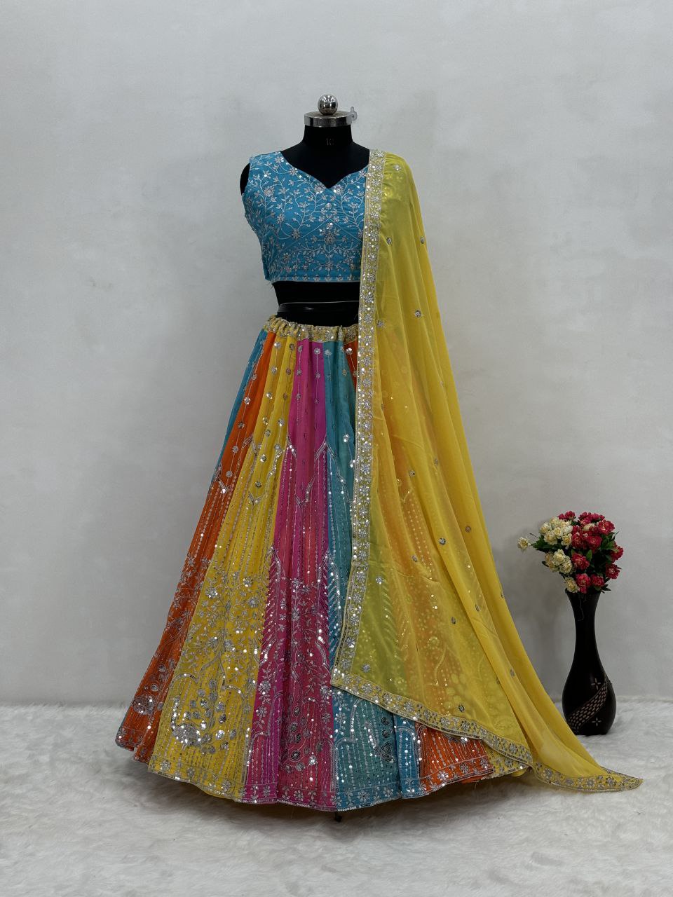 BRIDAL WEAR HEAVY EMBROIDERY SEQUENCES WORK LEHENGAS CHOLI WITH DUPATTA SET