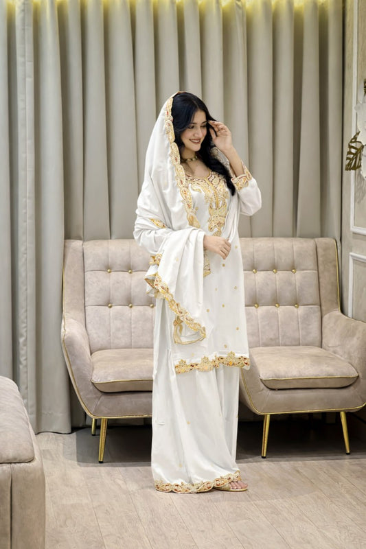 NEW DESIGNER HEAVY EMBROIDERY WORK ON SILK FABRIC TOP SHARARA