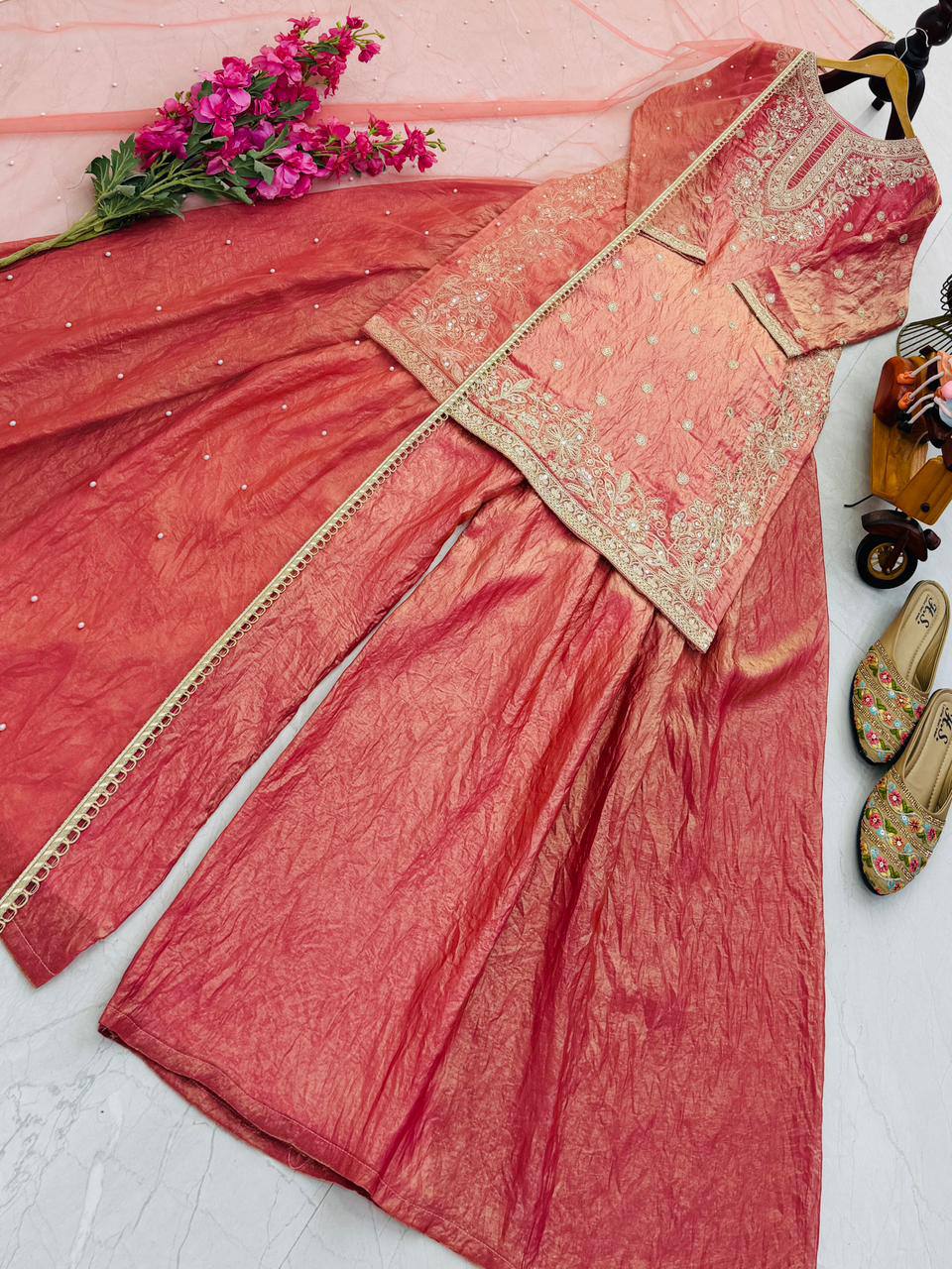 New Designer Party Top Pallazo & Dupatta Set