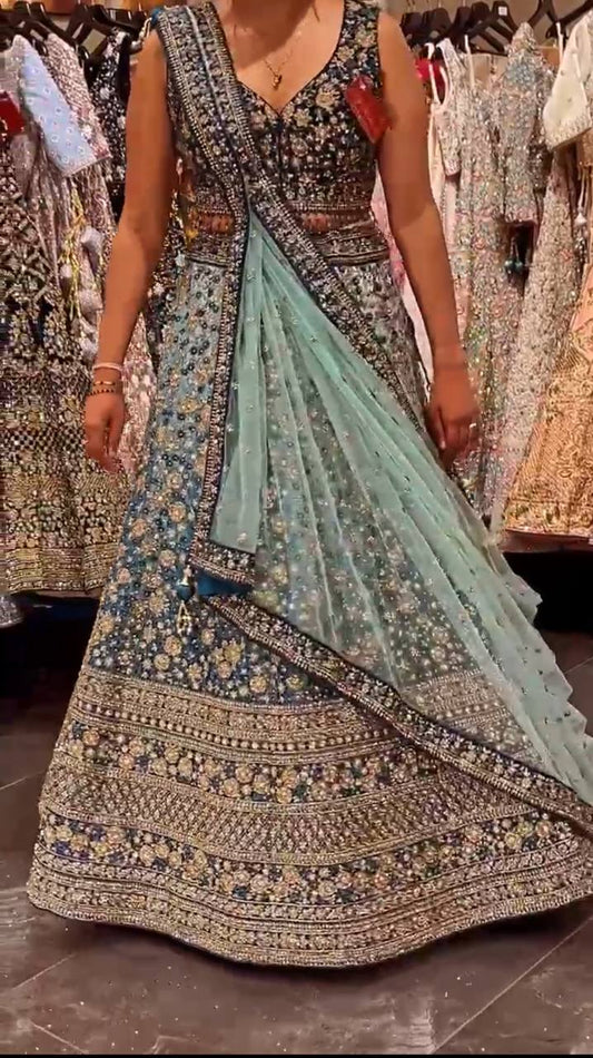 Launching Embroidery Sequins Work 4 meter flared Chinon Silk Lehenga