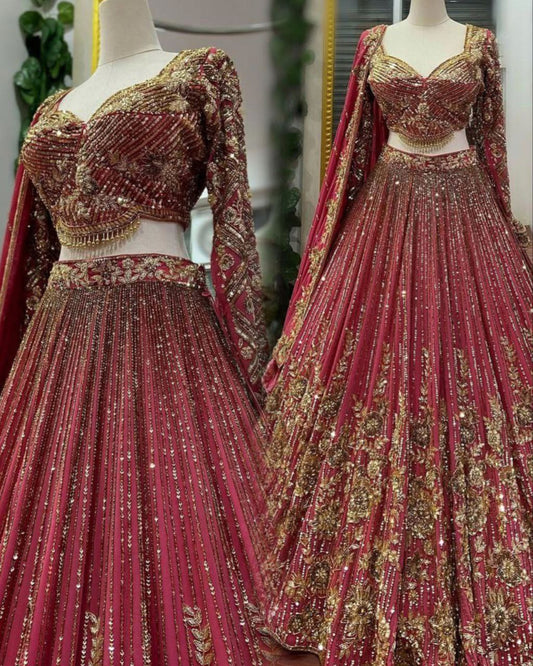 Launching 4 meter flared Embroidery Sequins Work Lehenga