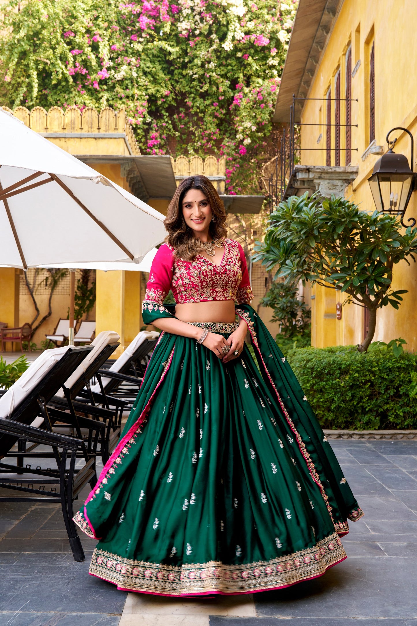 Silk Satin Sequins and Thread Embroidery Work Lehenga Choli