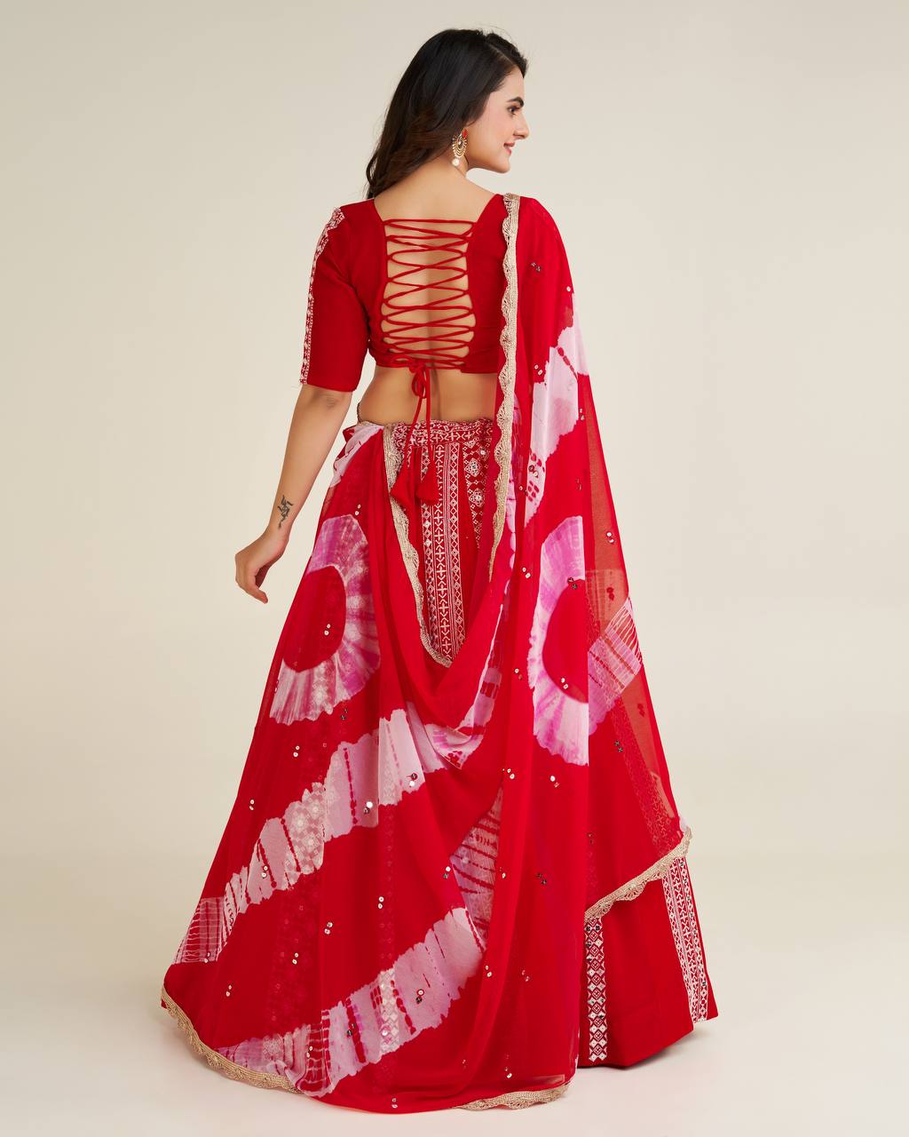 Faux georgette lehnga with cotton thread & sequins work Lehenga Choli