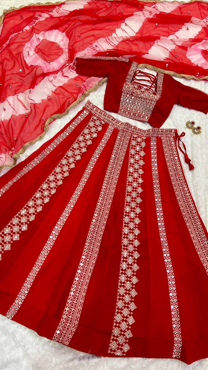 Faux georgette lehnga with cotton thread & sequins work Lehenga Choli