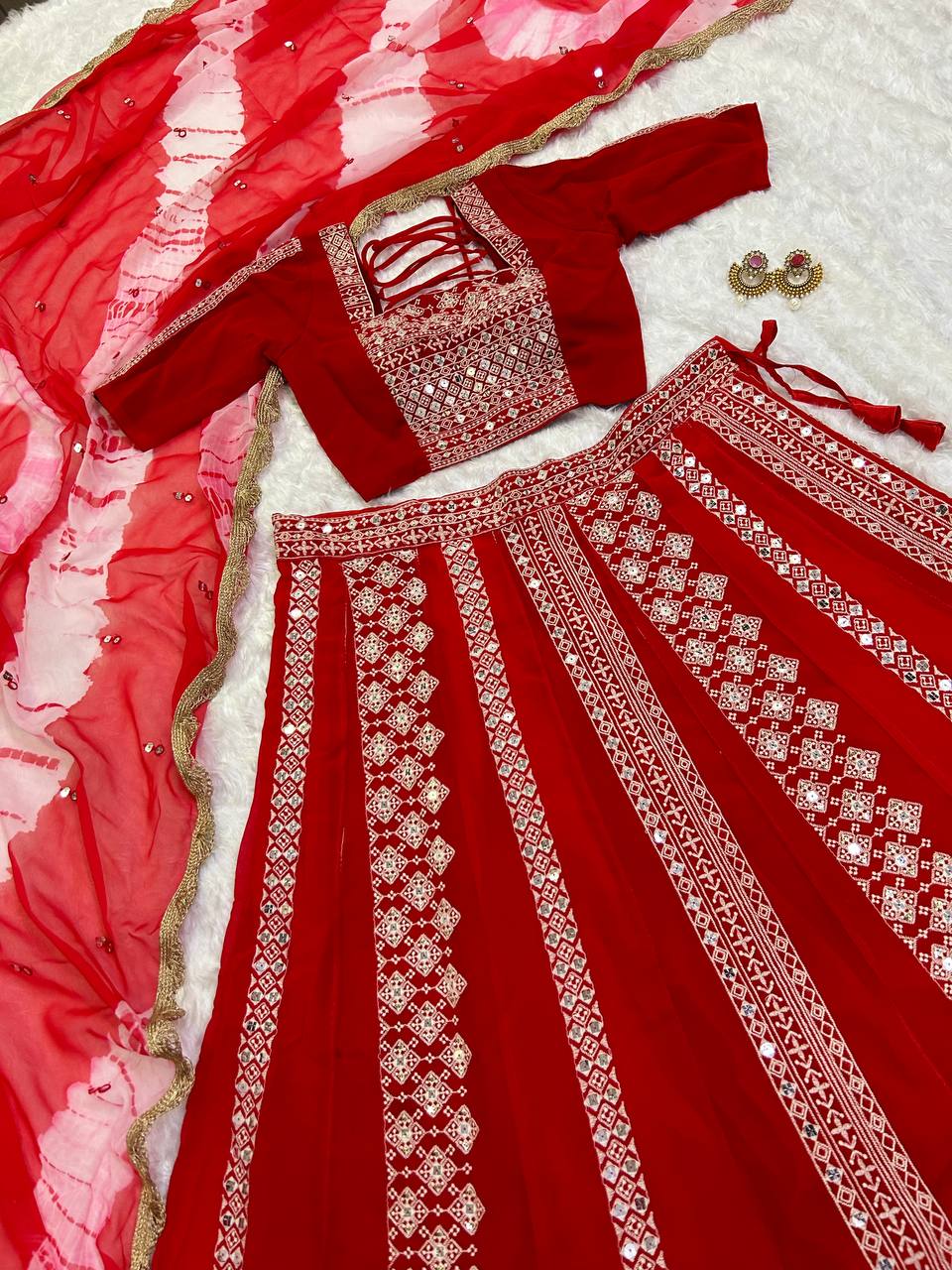 Faux georgette lehnga with cotton thread & sequins work Lehenga Choli