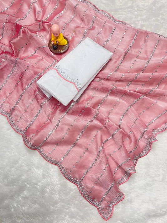 Premium chiffon silk with 3 mm sequence work Saree