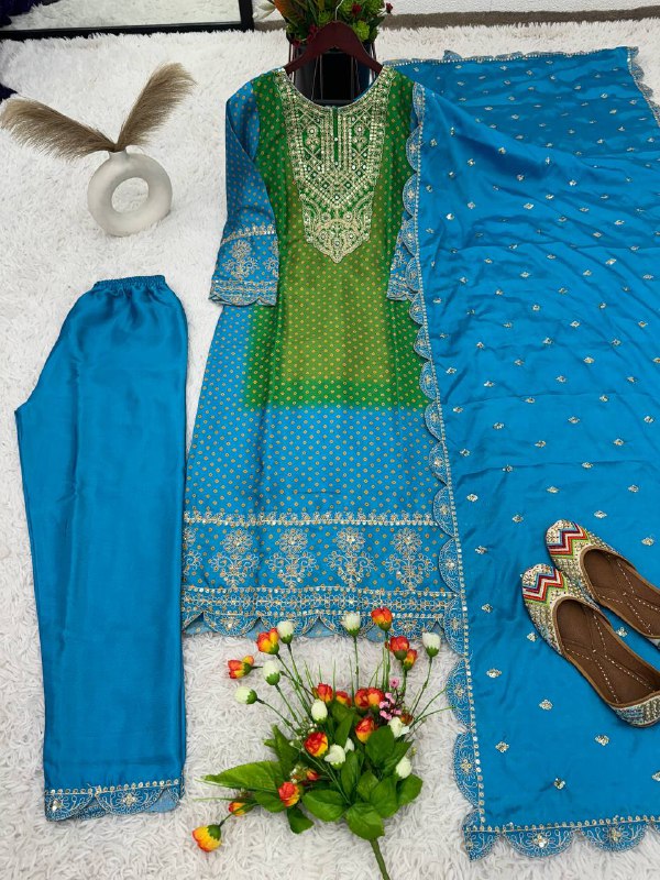 New Designer Collection In Pure Chinnon With Heavy Embroidery Coding Dori-Sequence Work Suit