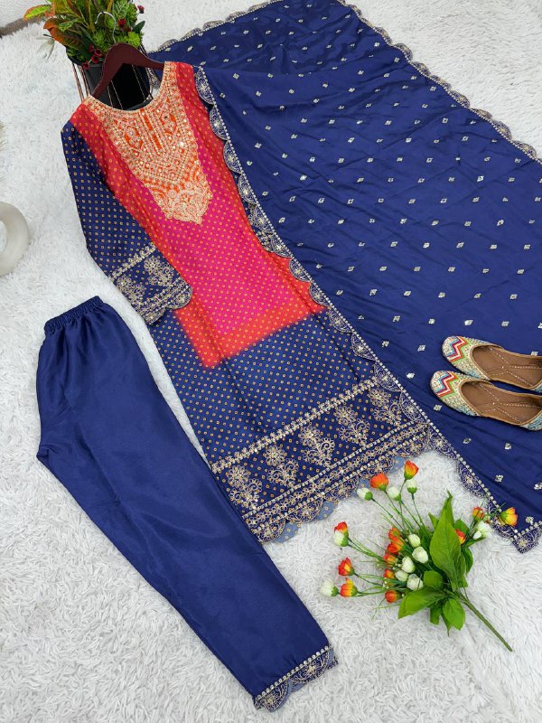 New Designer Collection In Pure Chinnon With Heavy Embroidery Coding Dori-Sequence Work Suit