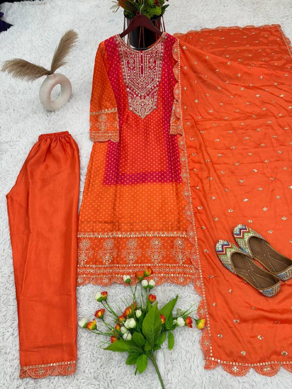 New Designer Collection In Pure Chinnon With Heavy Embroidery Coding Dori-Sequence Work Suit