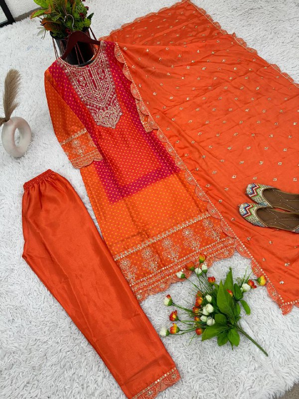 New Designer Collection In Pure Chinnon With Heavy Embroidery Coding Dori-Sequence Work Suit