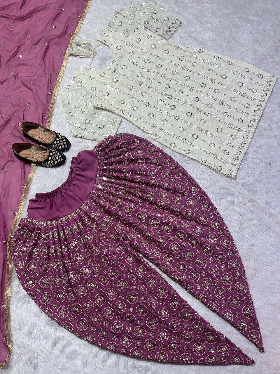 New Designer Party Wear Look Top Dhoti Styles Salwar and Dupatta