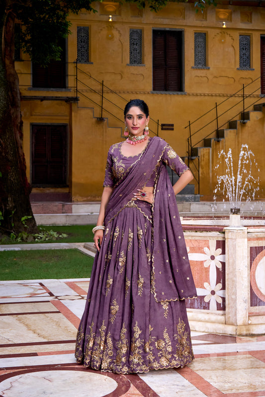 Chocolate Crush Sequins and Thread Embroidery Work Lehenga