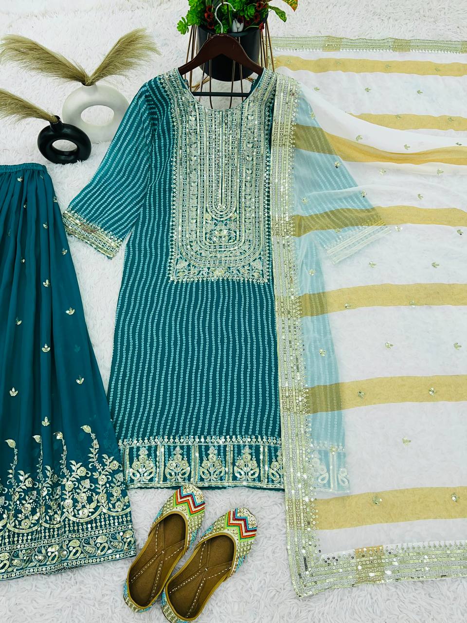 New Designer Party Wear Look Top-Plazzo and Dupatta With Heavy Embroidery Work