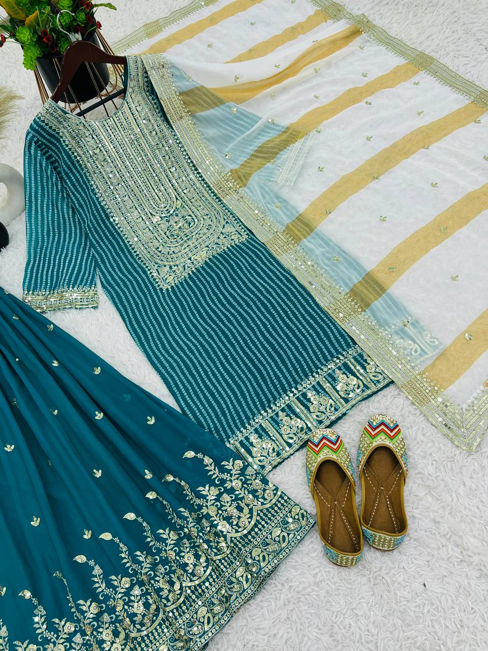 New Designer Party Wear Look Top-Plazzo and Dupatta With Heavy Embroidery Work