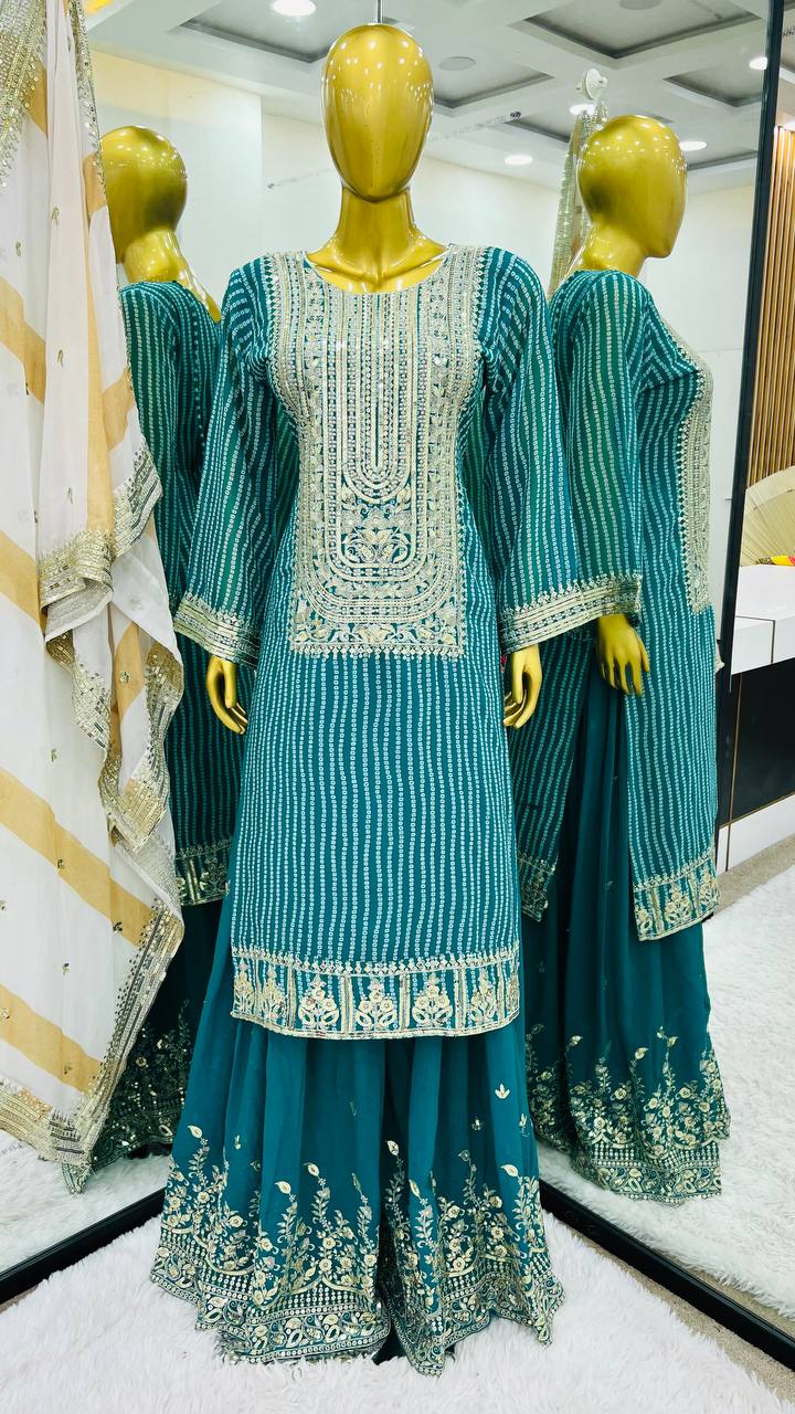 New Designer Party Wear Look Top-Plazzo and Dupatta With Heavy Embroidery Work