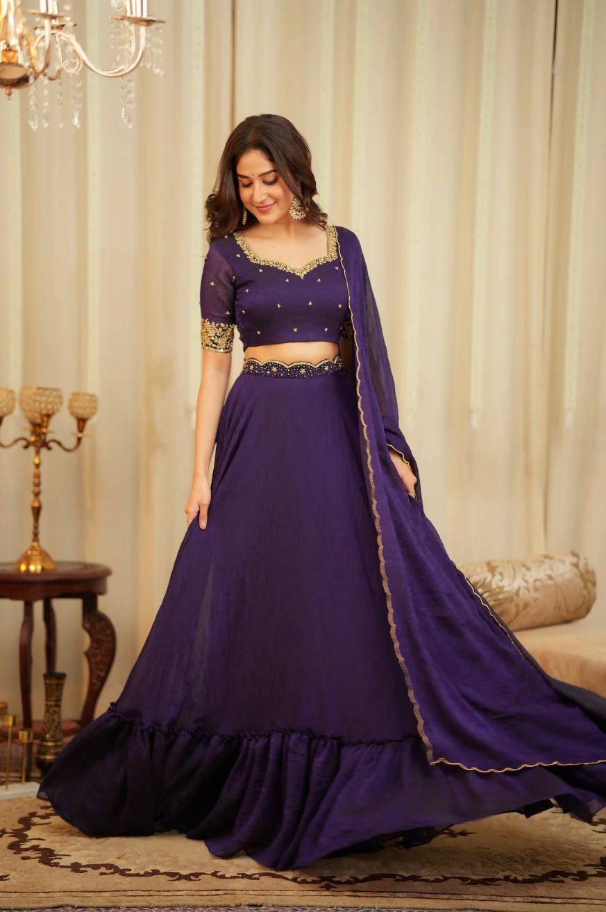 Diamond crush silk lehenga with sequins & dori work Lehenga