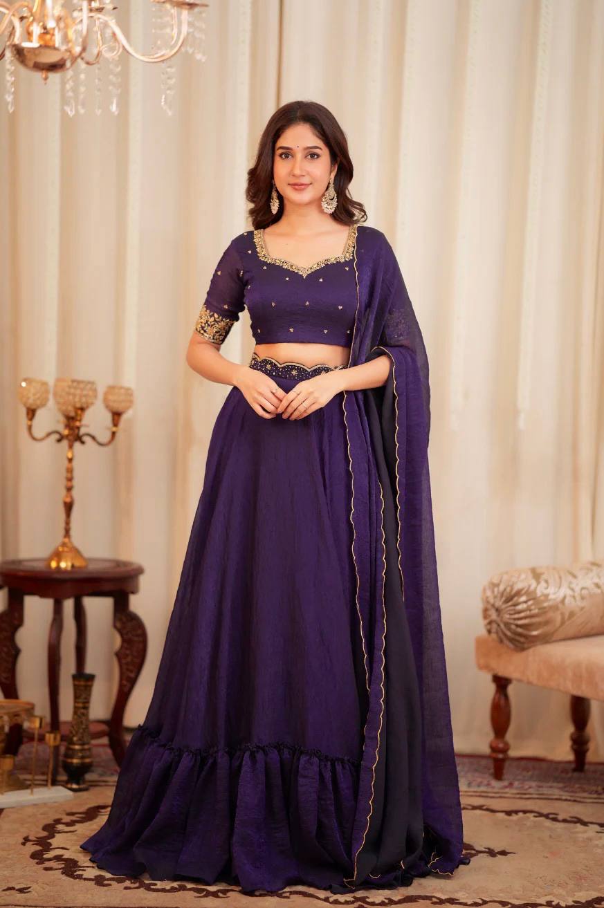 Diamond crush silk lehenga with sequins & dori work Lehenga