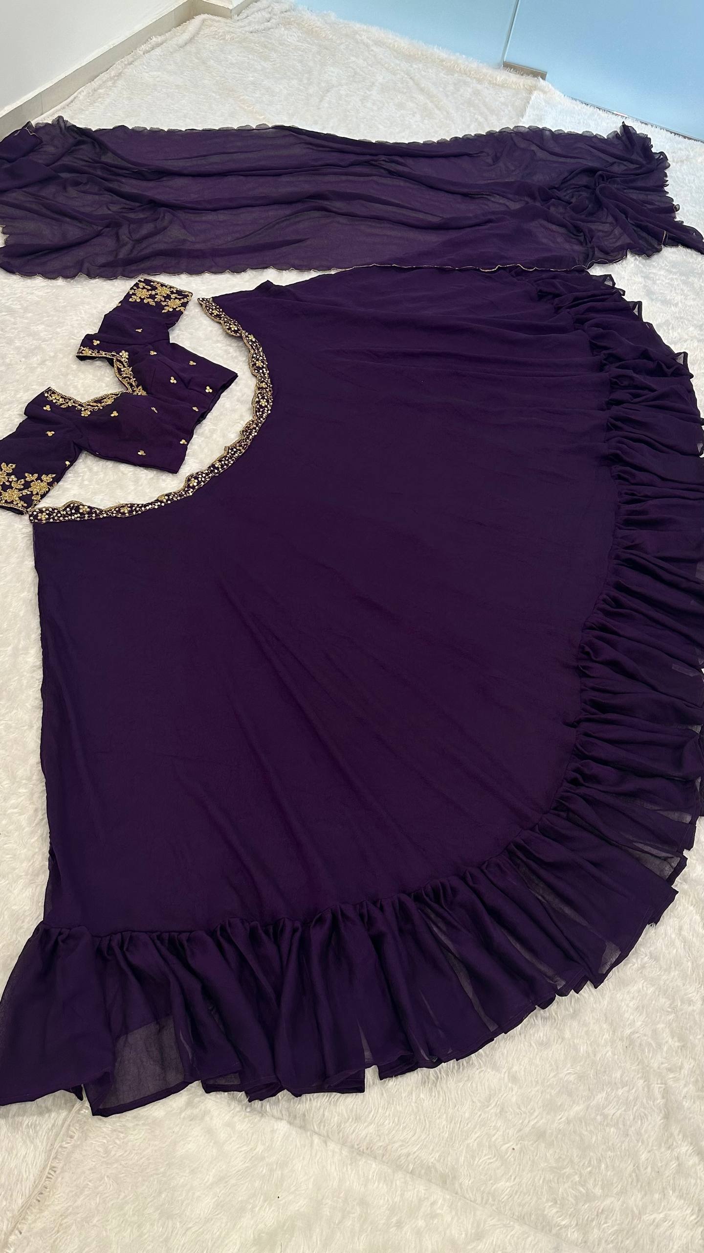 Diamond crush silk lehenga with sequins & dori work Lehenga