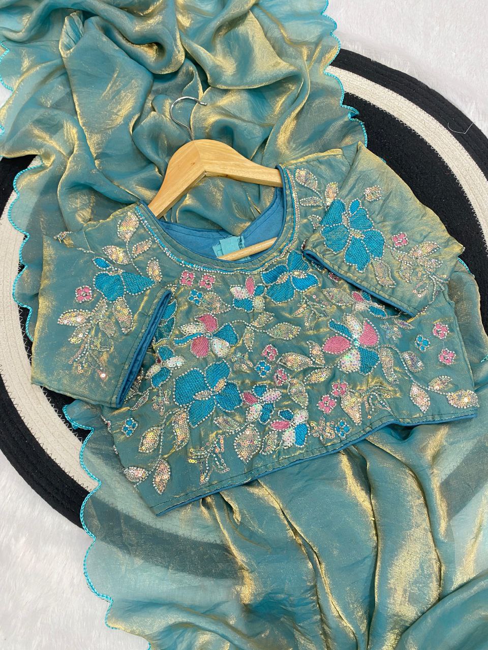 Beautiful soft space silk fandy sattin celebrity inspired saree