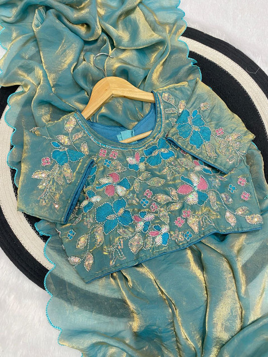 Beautiful soft space silk fandy sattin celebrity inspired saree